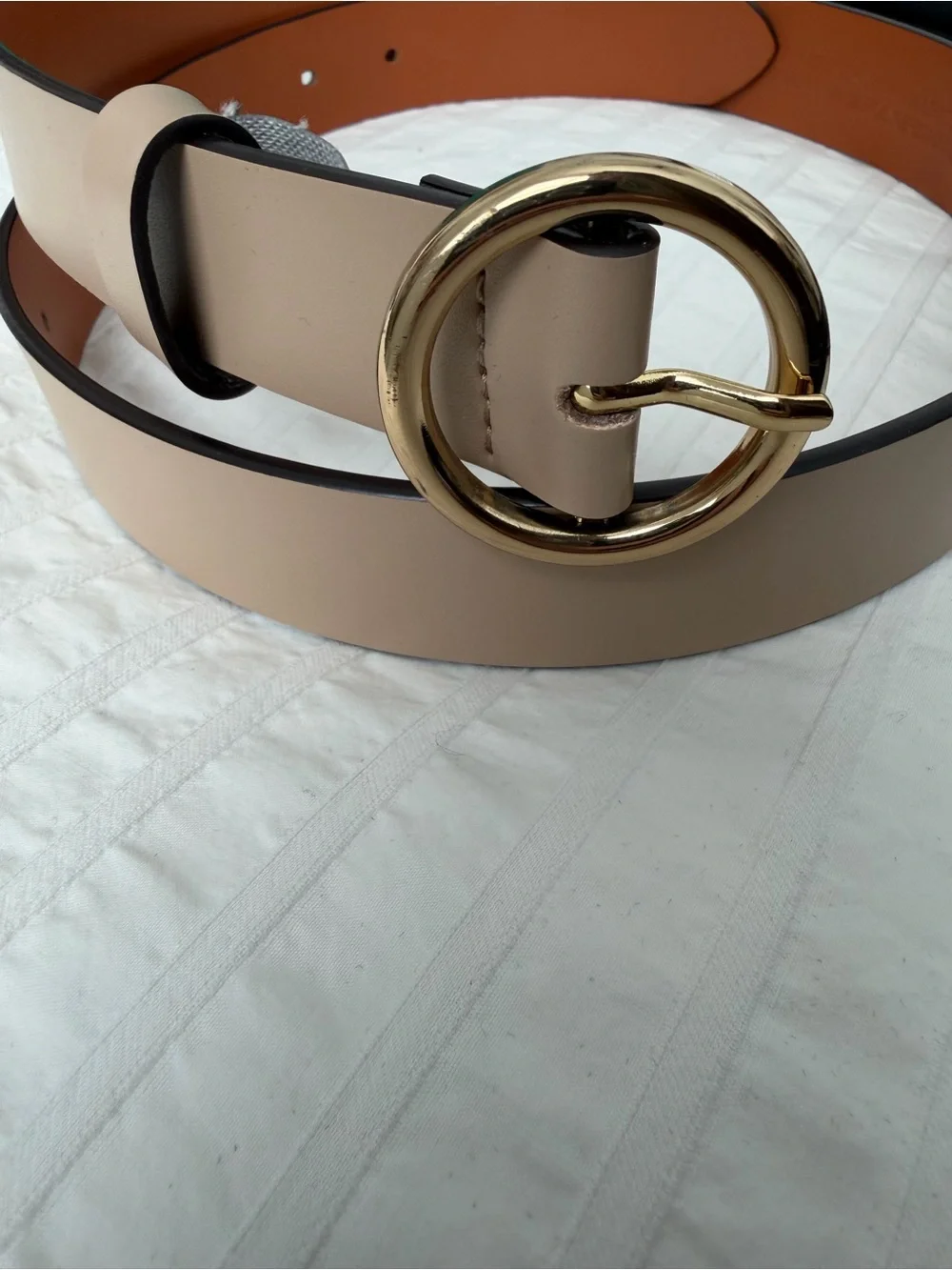 Classic Nude Leather Belt with Gold Round Buckle Small classic minimalist preppy